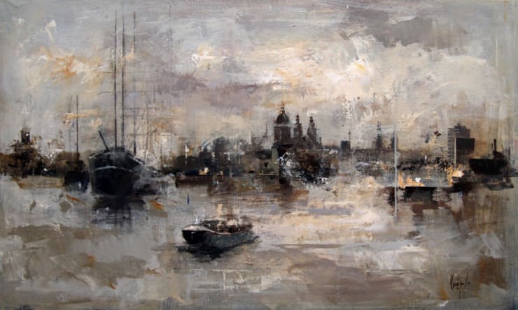 Urréjola - Barcos en Amsterdam - 2013 - olieverf op doek - 50 x 100 cm