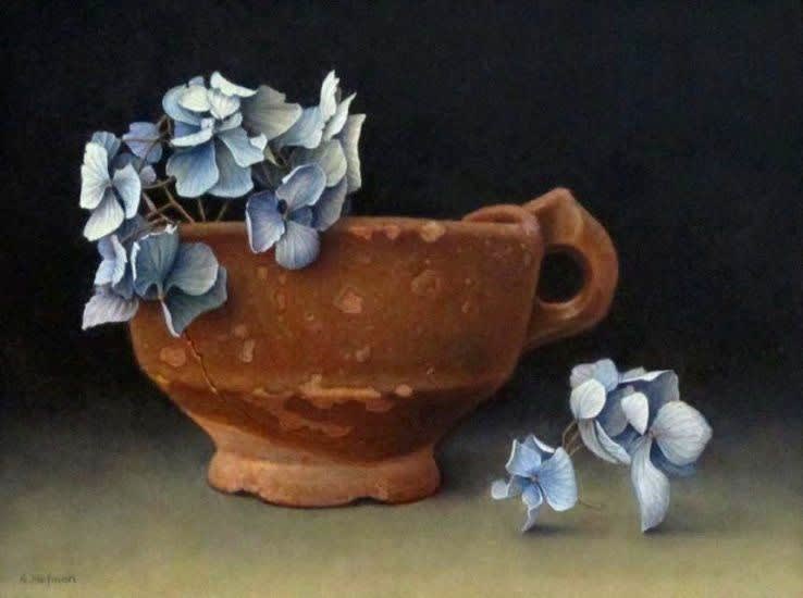 Aad Hofman - Hortensia - 2014 - olieverf op paneel - 18 x 24 cm