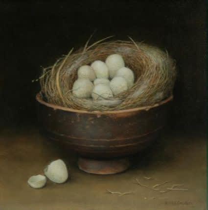 Aad Hofman - Nestschaaltje - 2014 - olieverf op paneel - 14 x 14 cm