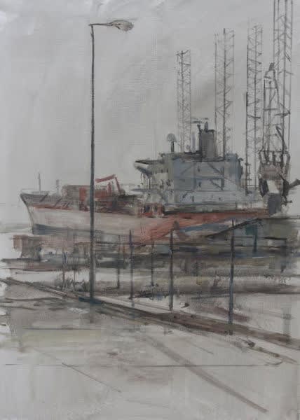 Robert Vorstman - Ship dock - 2014 - olieverf op doek - 70 x 50 cm