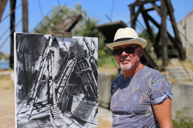 2015 08 06 Gerard Byrne Plein Air Sketching The Bridge Of Langlois Arles France Following Vincent Van Gogh Phot Credit Agata Byrne 3