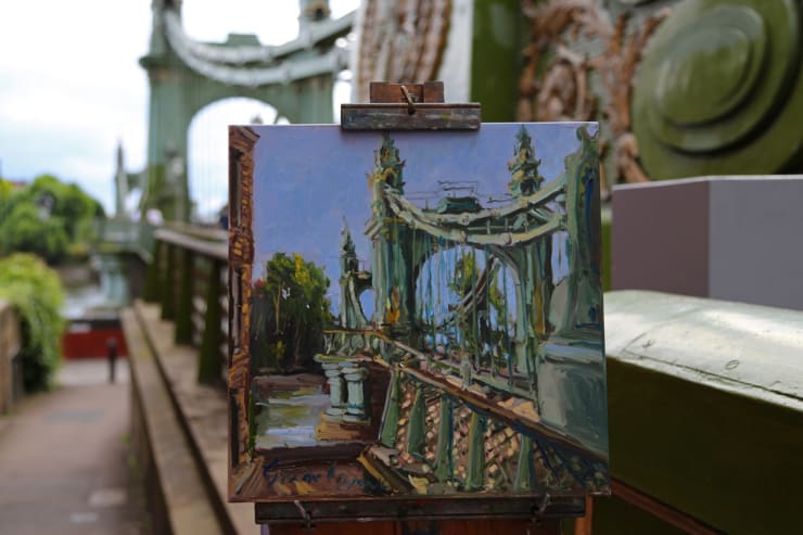 2016 07 29 Gerard Byrne Plein Air Painting Hammersmith Bridge Second Attempt Pintar Rapido London Photo Credit Agata Byrne 2