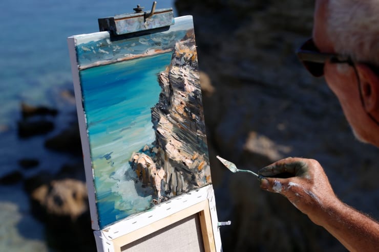 Gerard Byrne plein air painting 'Croatian Sandstone Rocks I' Lopar peninsula Rab island Croatia photo credit Agata Byrne