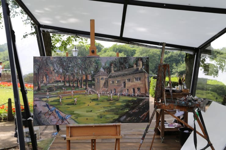 Gerard Byrne's plein air painting 'Knaresborough Life' Sky Arts Landscape Artist of the Year 2017 Yorkshire UK photo credit Agata...