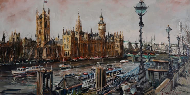 Westminster Boats' oil on canvas 50x50 cm