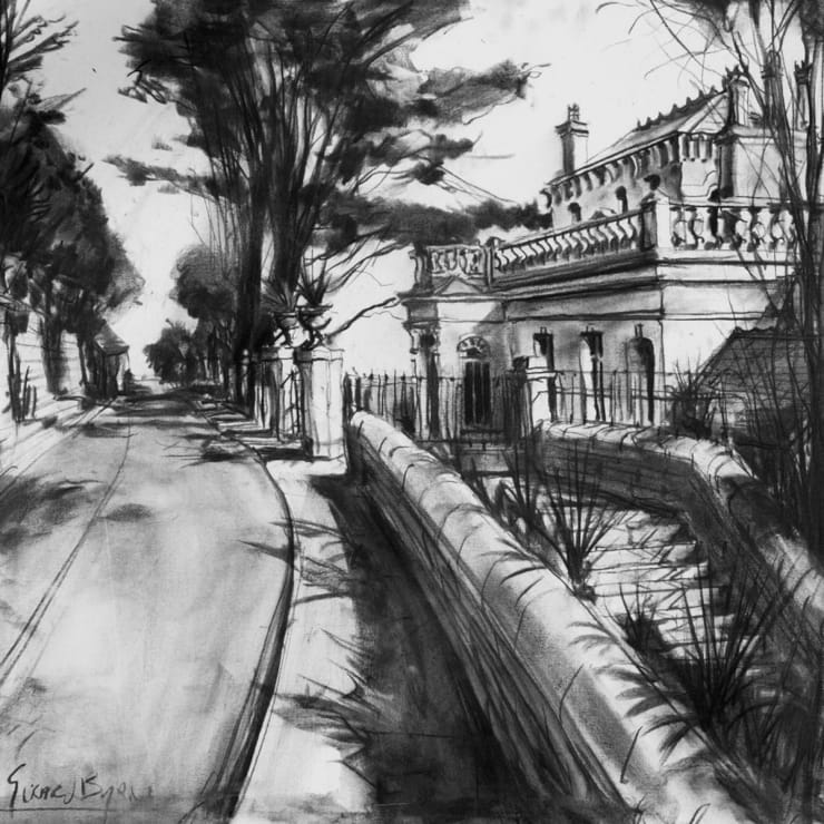 Shadows at Vico Road' charcoal sketch on canvas by Gerard Byrne, 2013