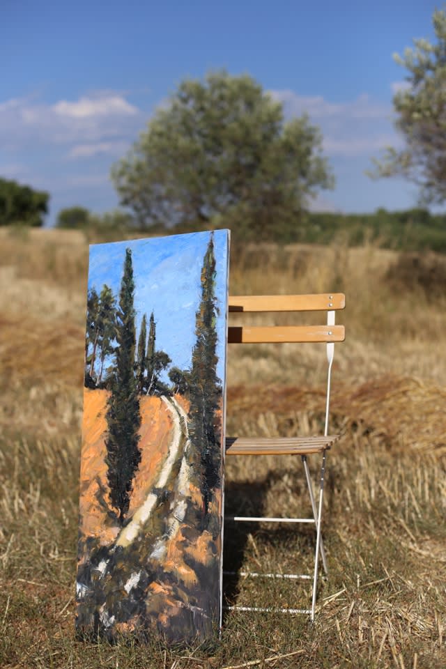 The Cypress Road' plein air painting by Gerard Byrne