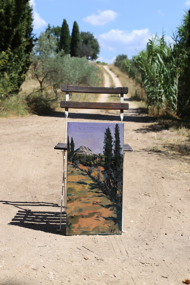 'Cypress Trees at Valcros' plein air painting by Gerard Byrne