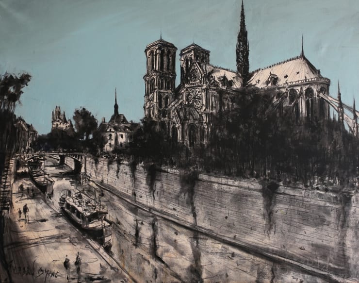 Notre Dame' plein air charcoal drawing by Gerard Byrne, Paris