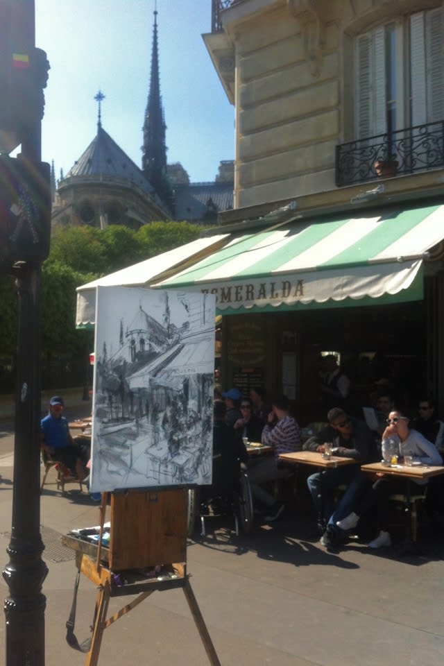 'Esmeralda' plein air charcoal drawing by Gerard Byrne, Paris