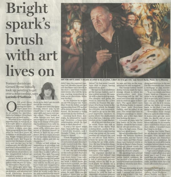 Gerard Byrne, Bright Spark's brush with art lives on Lucinda O'Sullivan Irish artist Irish independent contemporary figurative landscape Dalkey Ireland