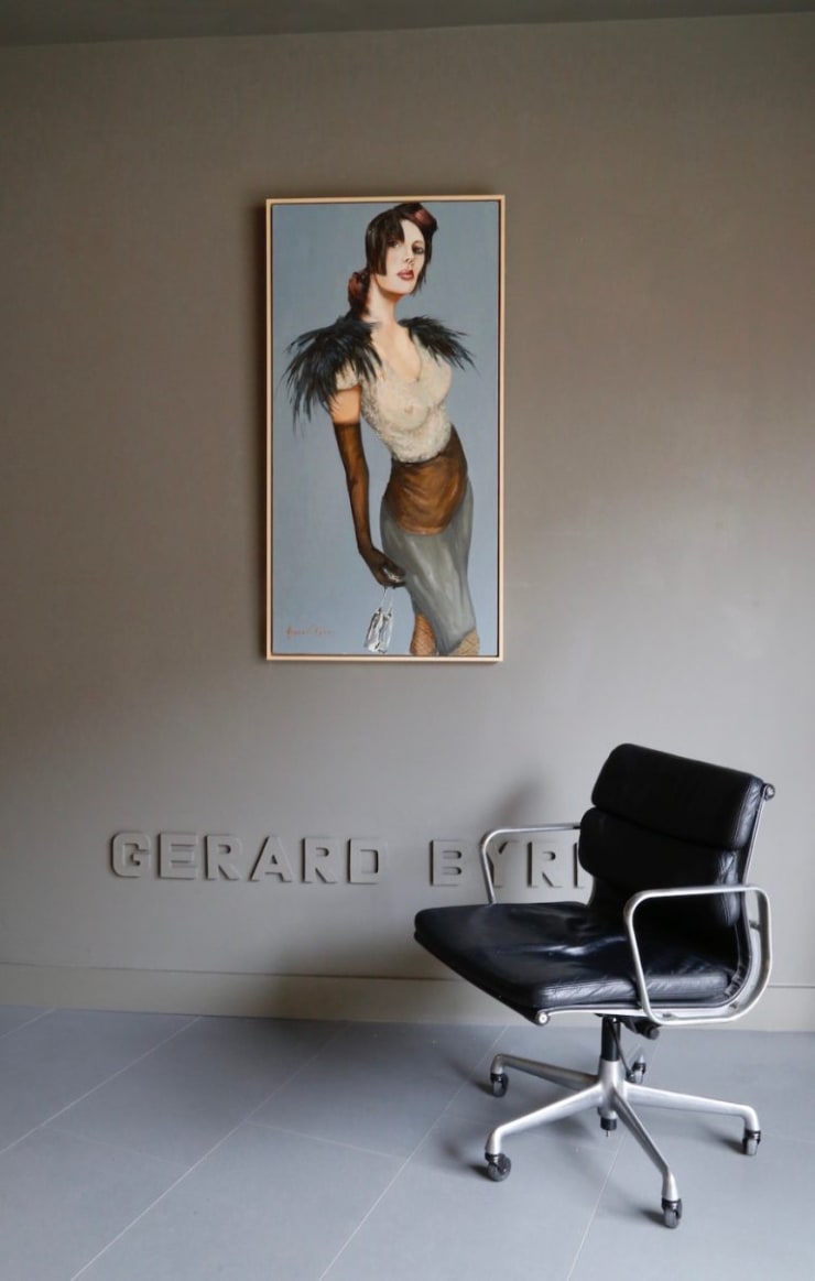 1 Gerard Byrne 'Champagne for Two?' oil on canvas 65x122cm (framed)