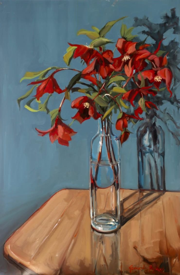 3 Gerard Byrne 'Still Life with Hellebores' oil on canvas 60x90cm (canvas) / guiding at €5,000 to €6,000