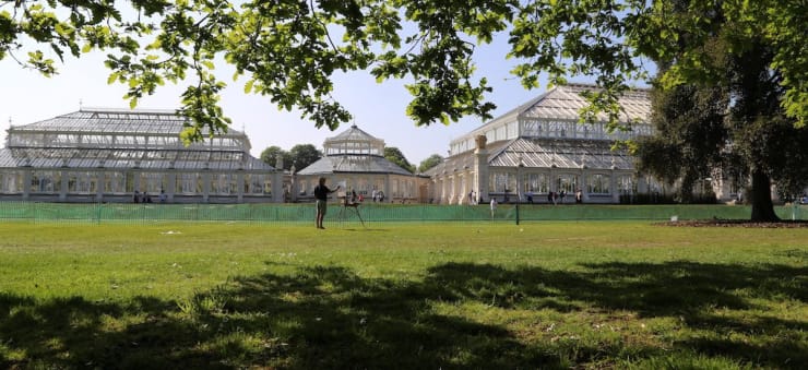 5th May 2018 I Gerard Byrne painting en plein air The Temperate House I Kew Royal Botanic Gardens I London