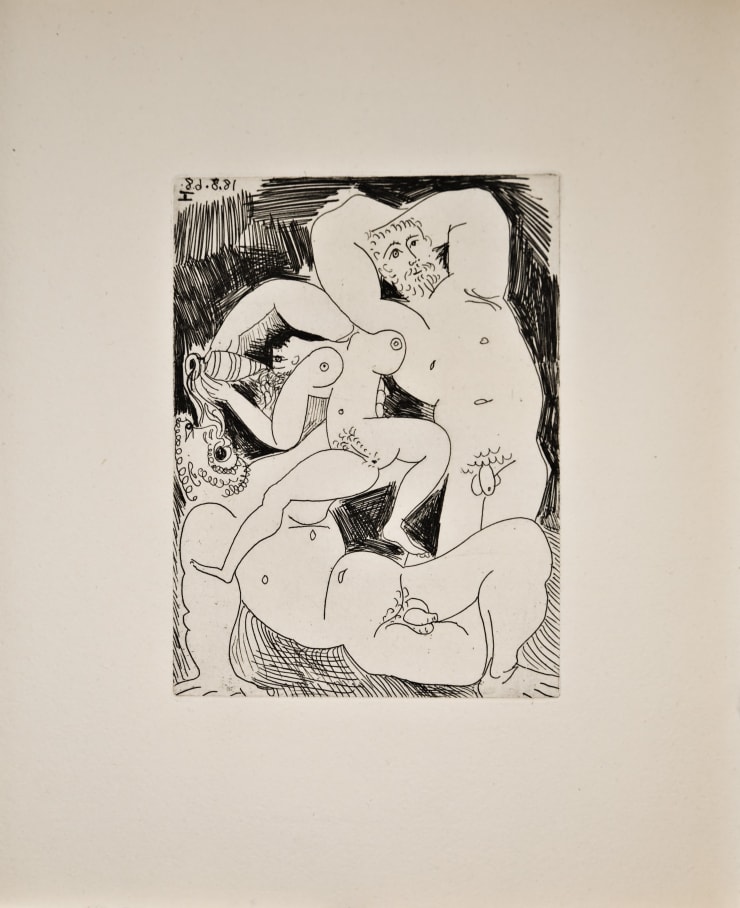 Two nude men and a nude woman