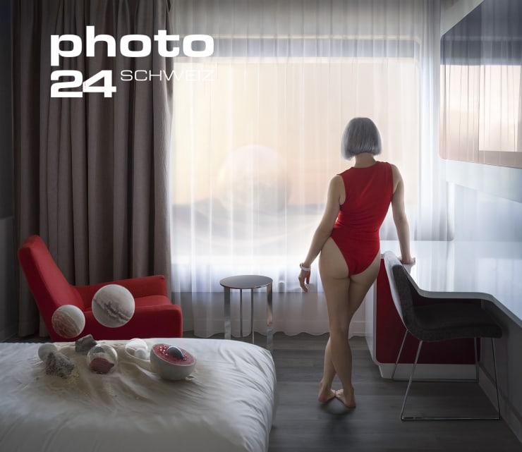 Katerina Belkina Red in the Hotel, 2023 Photography, Digital Painting 52 x 60 cm, 20 1/2 x 23 5/8 inch Edition of 7 plus 2 artist's proofs Serie: For all mankind artist label and signature on verso