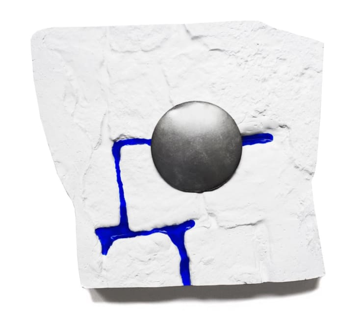 Polis (parapraxis), IV, 2016 Plaster, acrylic and antique parisian traffic crossing nails 28.5 x 31 x 5.5 cm