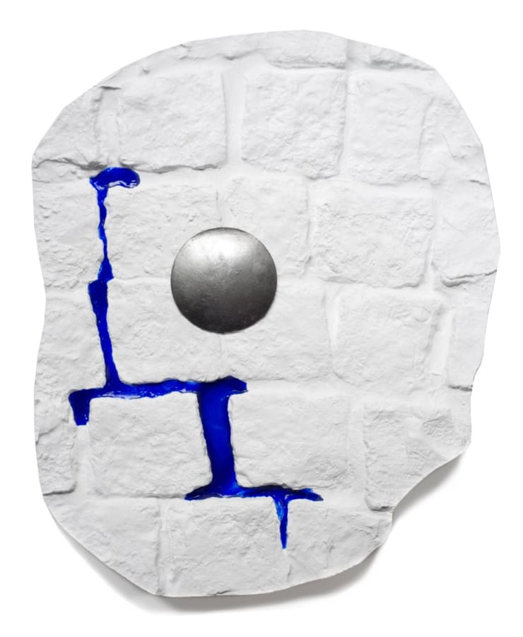 Polis (parapraxis), VII, 2016 Plaster, acrylic and antique parisian traffic crossing nails 53 x 44 x 7 cm