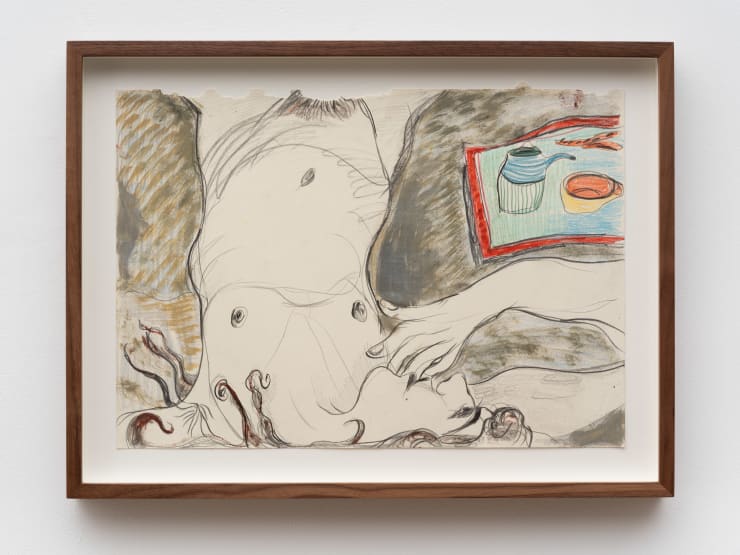 Maya Weishof Tea in bed, 2025 Graphite, coloured pencil and oil on paper