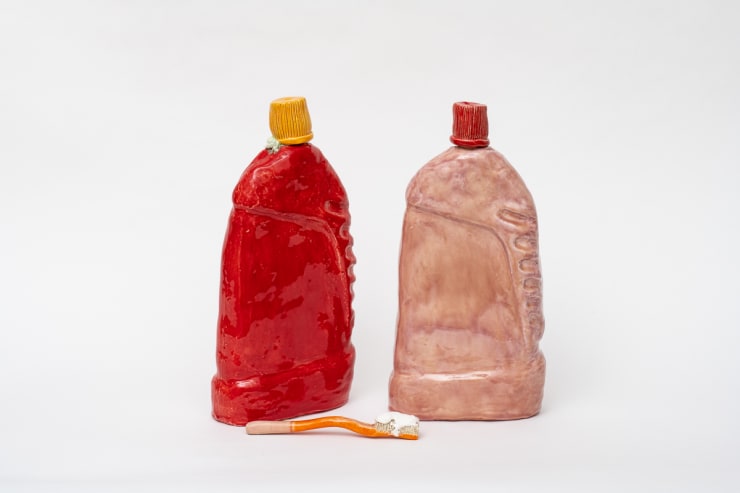 Koos Buster Untitled (large pink and red cleaning products, and toothbrush), 2021 Glazed ceramic
