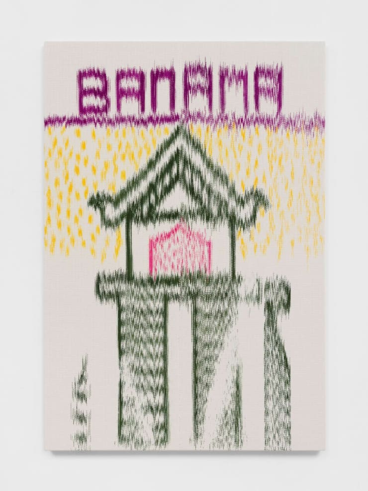 Mark Corfield-Moore Smaller than the ones you get here, 2021 Painted warp, handwoven cotton on canvas