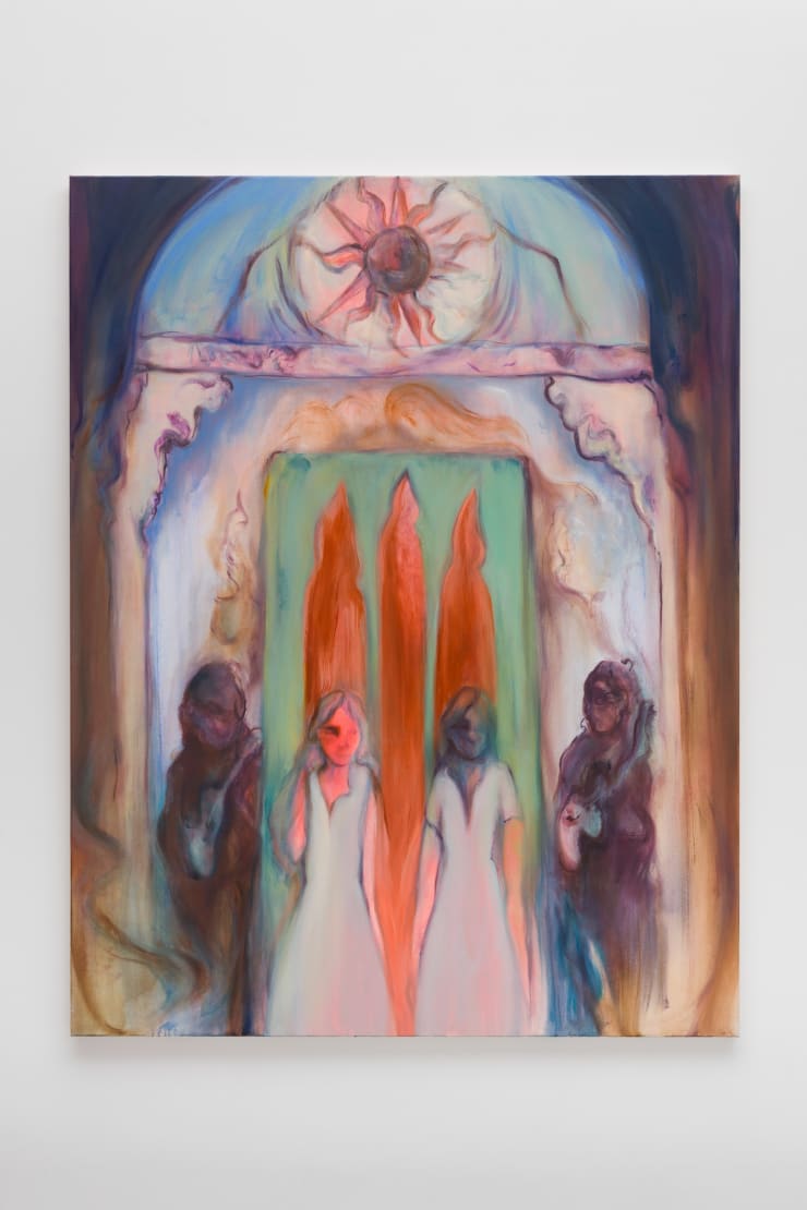 Harriet Gillett We’re born with a blue vein / Born to the song, 2024 Oil and spray paint on canvas