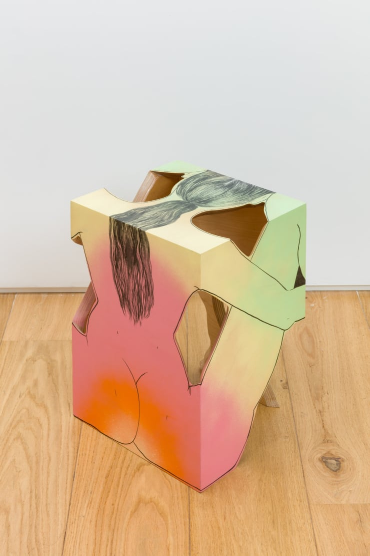 Saelia Aparicio Flick, 2023 Acrylic paint on plywood, Chinese ink, stain dye, Osmo finish