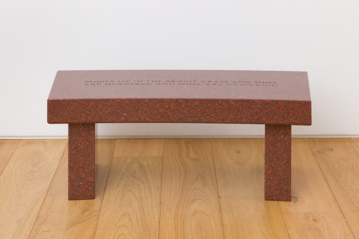 Jenny Holzer Survival: Bodies lie in the bright grass..., 1989 Indian red granite bench