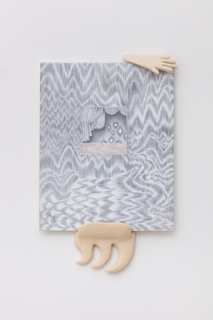 Ayla Tavares Sirius, 2024 Graphite and oil on canvas paper on burnt clay frame