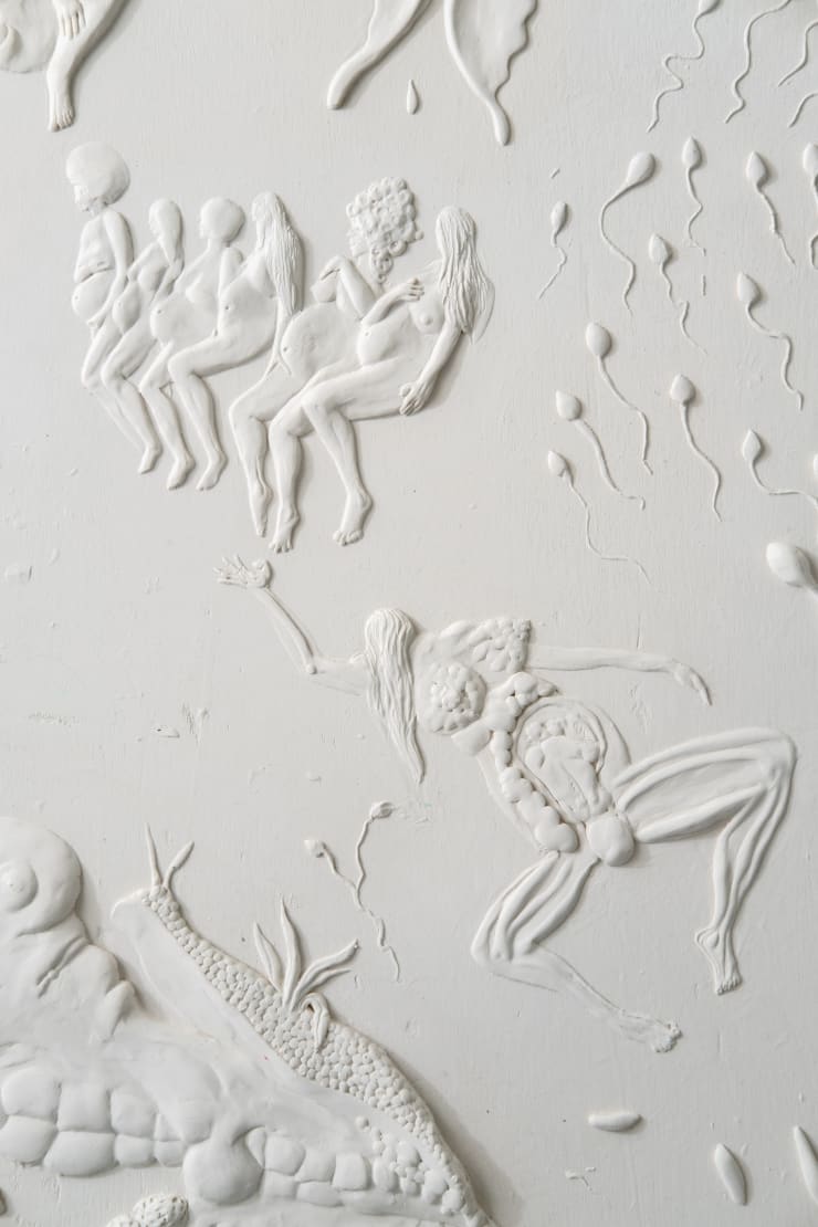 Detail: Tim Noble, Imaginary Beings, 2020, Cast in jesmonite, each panel: 94.44 x 121.92 x 7.62 cm, 37 1/8 x 48 x 3 in, Edition 1/2 plus 1 AP, Image Credits: Robert Fairer