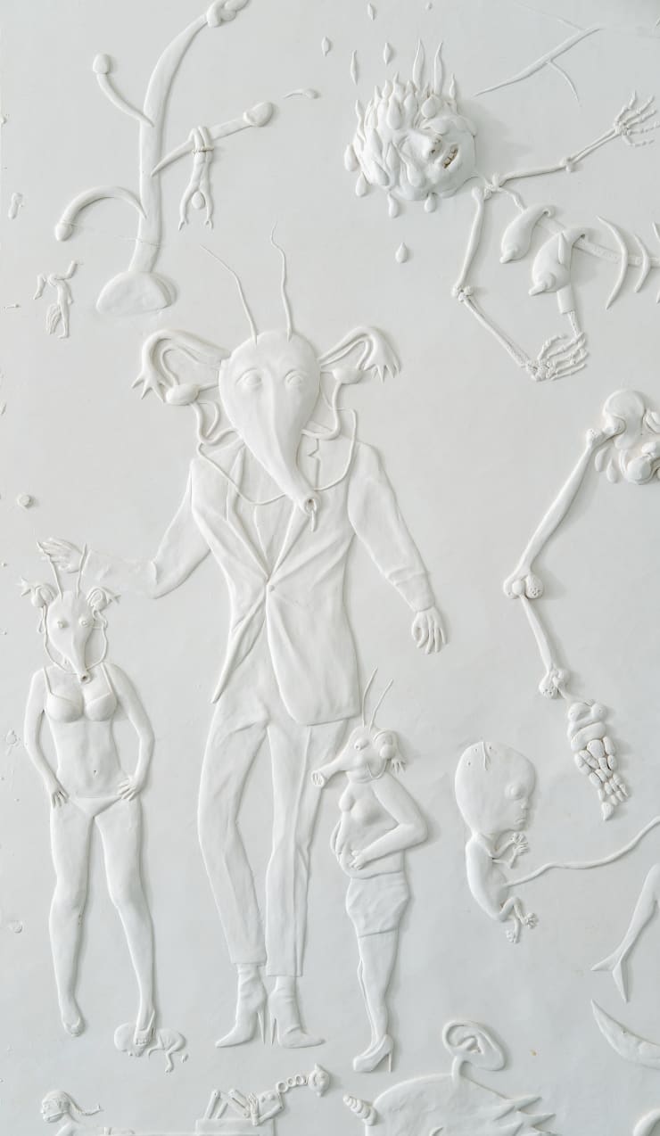 Detail: Tim Noble, Imaginary Beings, 2020, Cast in jesmonite, each panel: 94.44 x 121.92 x 7.62 cm, 37 1/8 x 48 x 3 in, Edition 1/2 plus 1 AP, Image Credits: Robert Fairer
