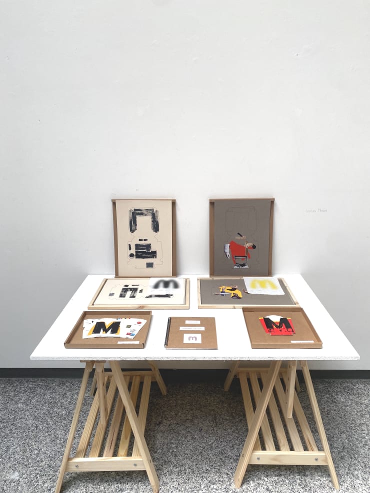 Veduta dell'esposizione con opere di Gianluca Manzini.