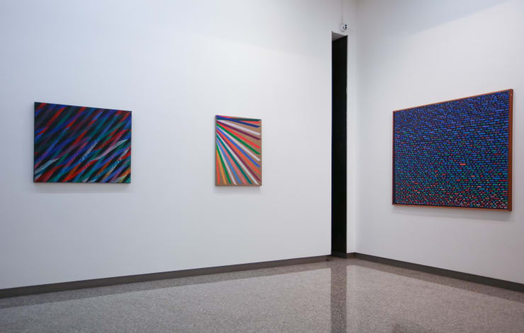 Veduta della mostra con Hypnerotomania (1989), A Ala (1985) e Andromeda (1976).