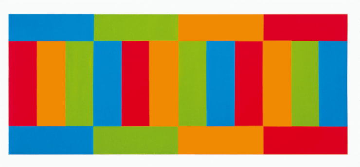 Max Bill feld aus vier gleichen farbquanten, 1970 acrilico su tela cm 50x120