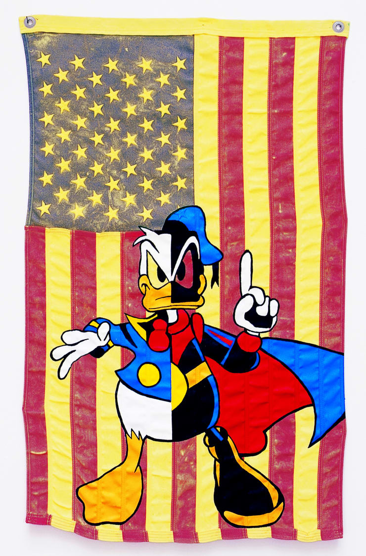 Transformer Duck, 2005, acrilico su bandiera, cm 93X59