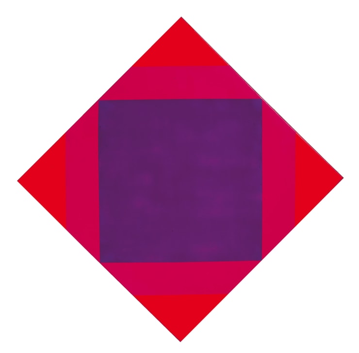 transformation von violett zu rot, 1972, olio su tela, cm 80x80