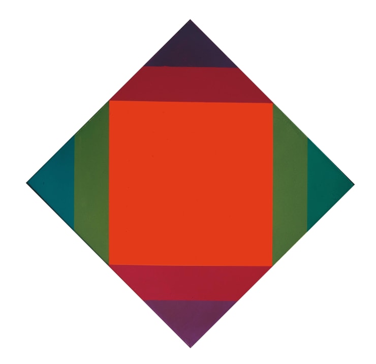 transcolorations von rot zu grun und violet, 1972-74, olio su tela, cm 40x40