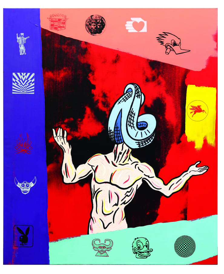 Very Happy Valley, 1985-1986, acrilico e serigrafia su tela, cm 214x179