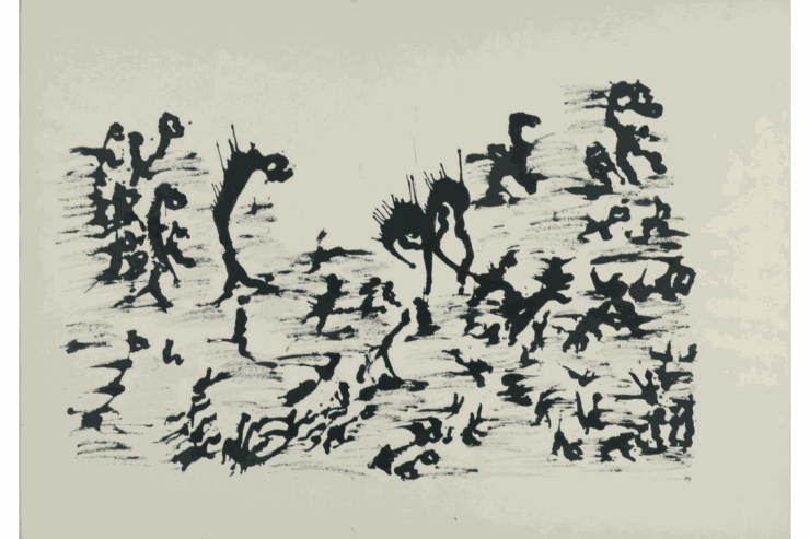 Tra le opere in mostra: Henri Michaux, “04/007/MS”, 1960, inchiostro su carta, cm 75x101