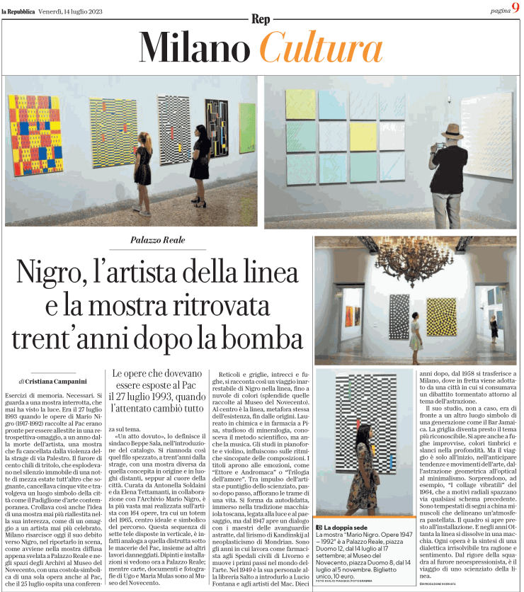 Articolo dedicato alla mostra, in La Repubblica Milano, 14 luglio 2023.