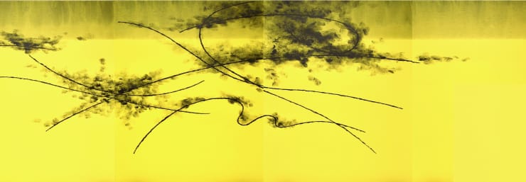 Koji Yamamoto, Old Pine “Pegasus 2”, 2024,112x324cm, inchiostro di china e acrilico su tela.