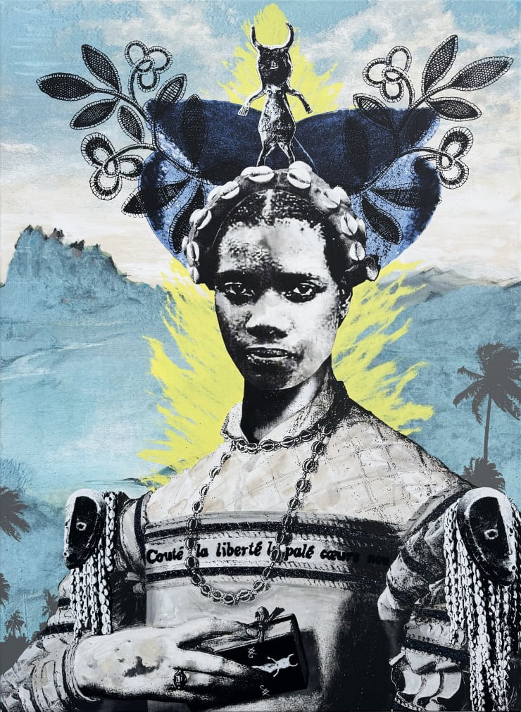 Raphaël Barontini, La Mambo de Jacmel, 2025. Courtesy of the artist and Mariane Ibrahim.