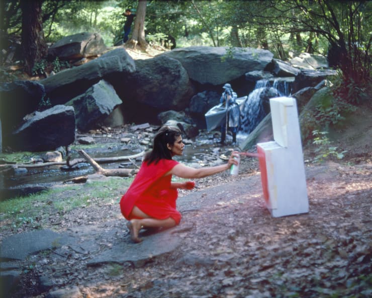 Lorraine O’Grady. Rivers, First Draft: The Woman in Red starts painting the stove her own color, 1982/2015. Digital chromogenic print from Kodachrome 35mm slides in 48 parts.