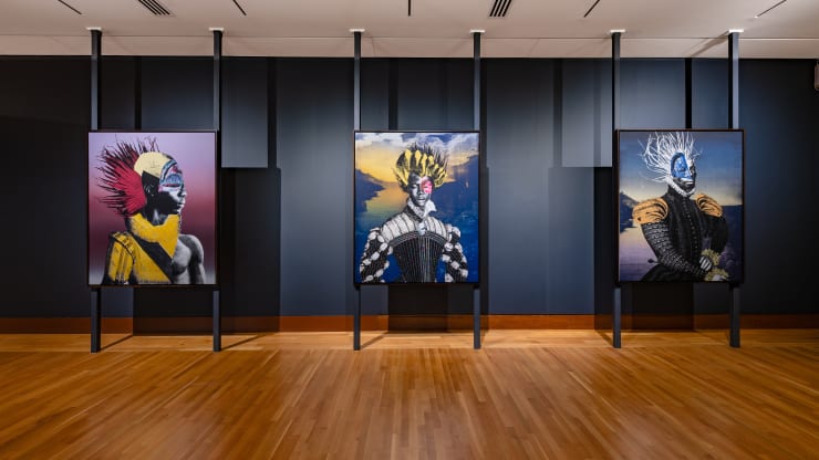 Raphaël Barontini: I live a journey of a thousands years. Installation views. Courtesy Currier Museum of Art. Photos by Morgan Karanasios.