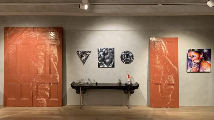 Installation view of reCONNECT to disCONNECT, Schoeni Projects HK (visit by appointment only). ↘︎ Contact us for enquiries. Artists: Wong Ting Fung, Mr. Cenz, Isaac Cordal and Jaffa Lam.