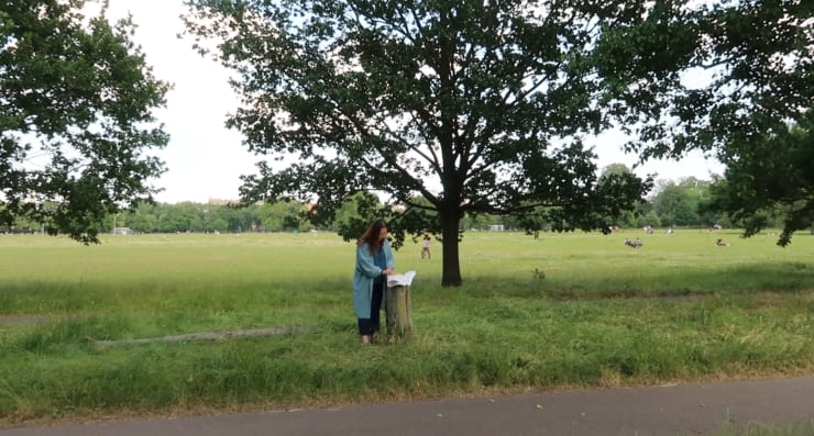 Sophie Hing Yee Cheung creating artworks in Clapham Common for TWISTED LIMBS (2024).
