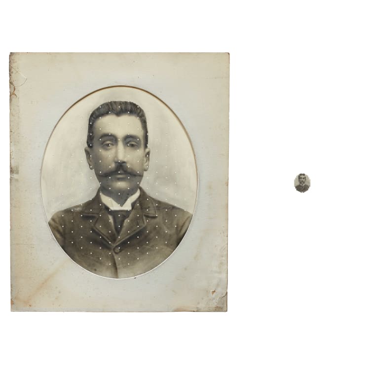 Kensuke Koike, Conscience, 2022, Switched vintage photo, 64 x 54 cm (left) and 4.8 x 4 cm (right) unframed.