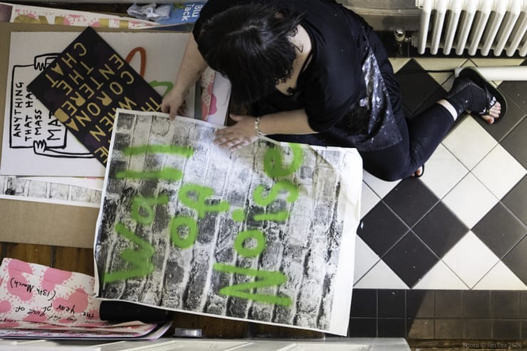 Aida Wilde preparing for her installation work 'Pandemik Mausoleum - Nanny Loo'. Photo: Ian Cox.
