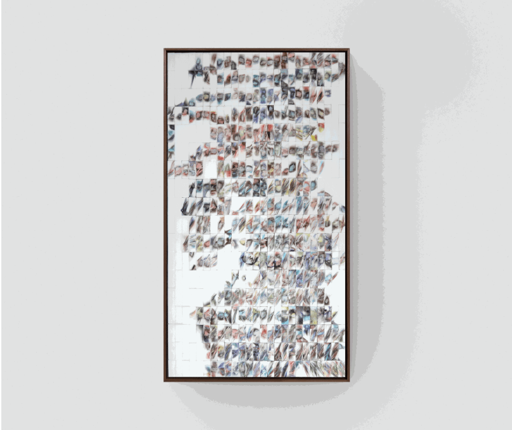 Sophie Hing Yee Cheung, Erasing News: While the Stump Traces a Woman's Body, UK newsprint ink on erasers, Artwork 77 x 41.3 cm, 2024, © The Artist, Courtesy of Schoeni Projects.