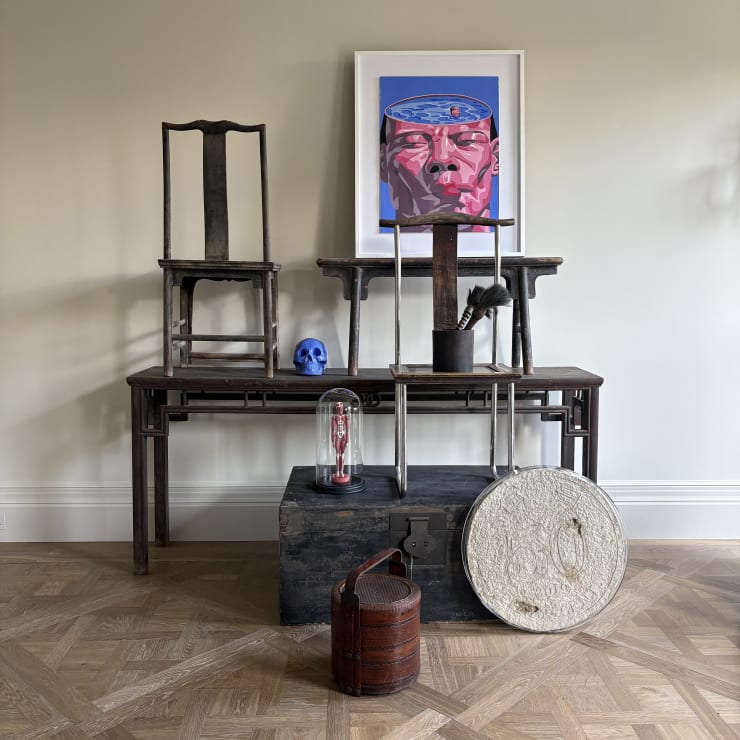 A curated dialogue between antiques and contemporary artworks. Image Courtesy of Schoeni Projects Interiors. Artworks © The Artists.